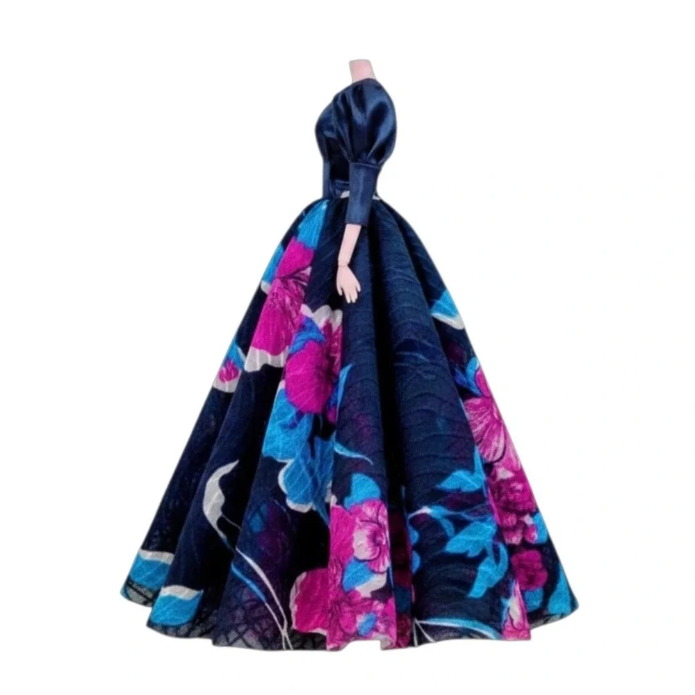 Colorful Blue Floral Ball Gown Dress 3pcs Outfit Set For 11.5 in Fashion Doll